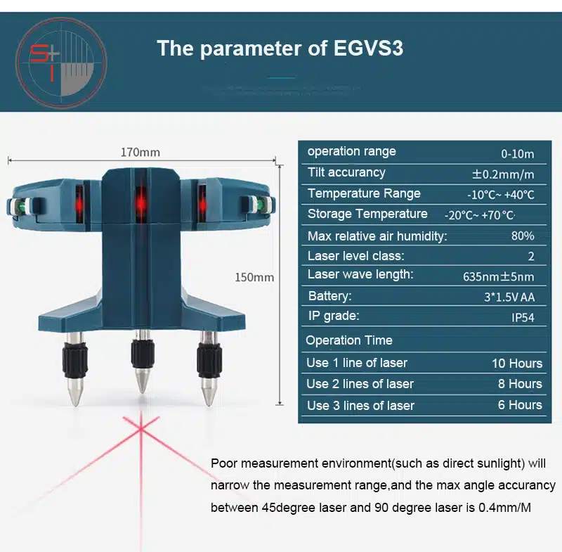 3 lines laser level meter red light 90 degree right-angle ground meter floor levelling tiles laying