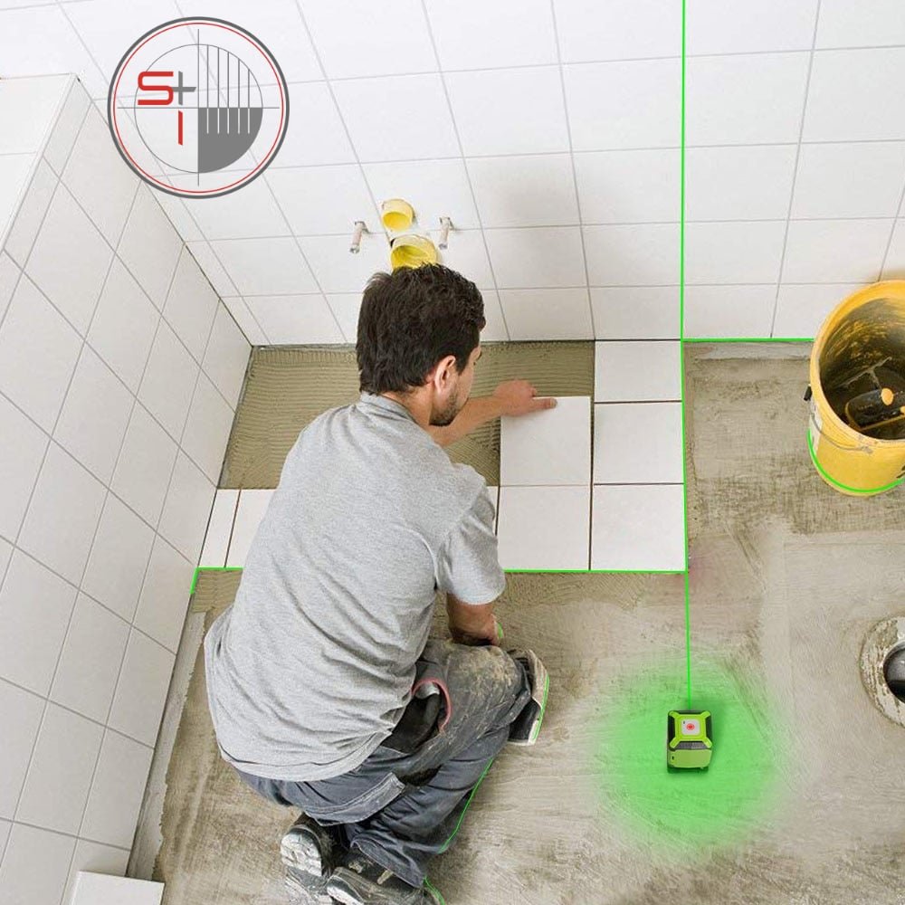 Huepar Floor Laser Level Green Beam Installation Laser with Line-Switching Mode for Tile Laying Square Leveling Cross Line Laser