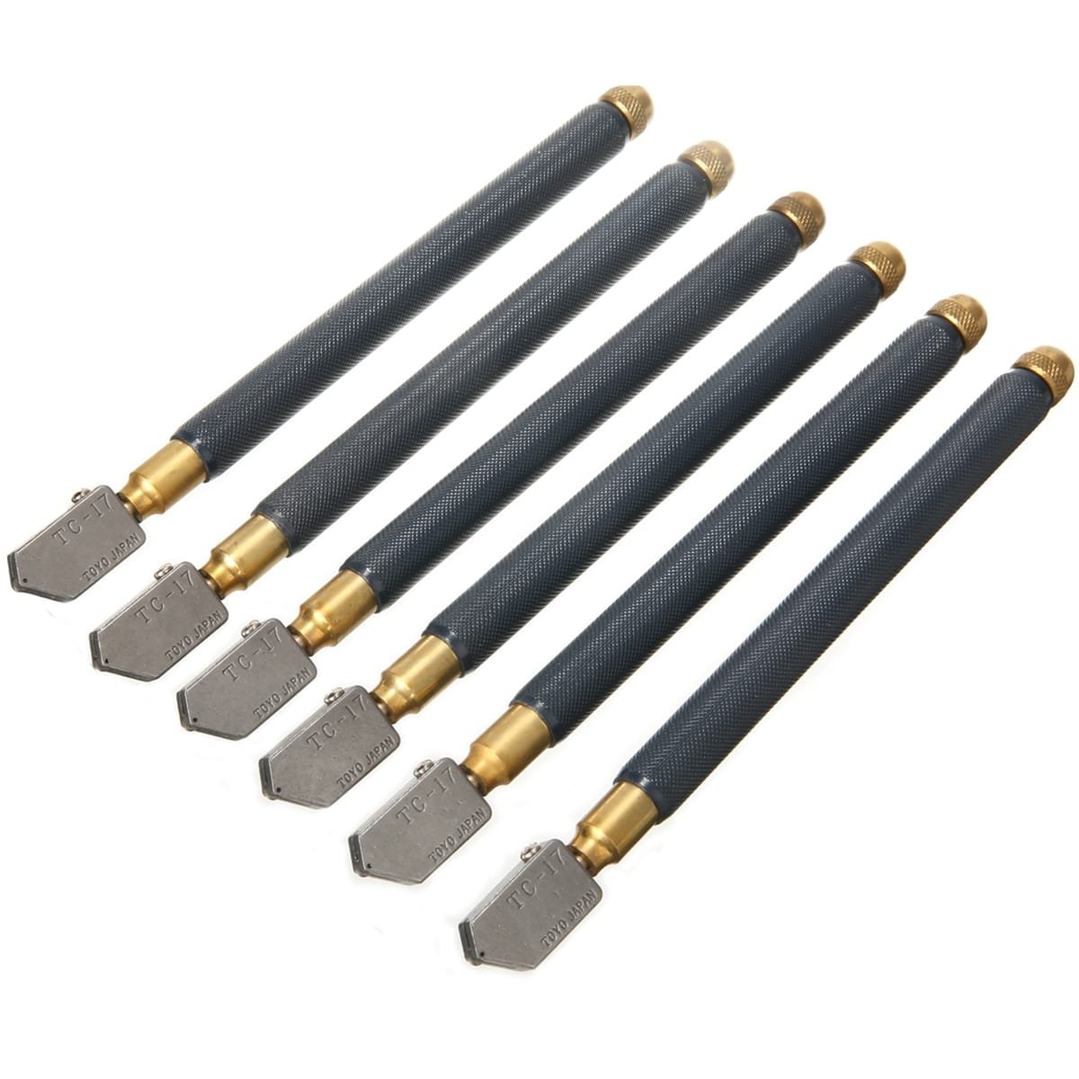 6pcs/Set 5-12mm Cutting Thickness Oil Glass Cutters Metal Handle Diamond Straight Head Cutting Tool for Cutting Glass Tile