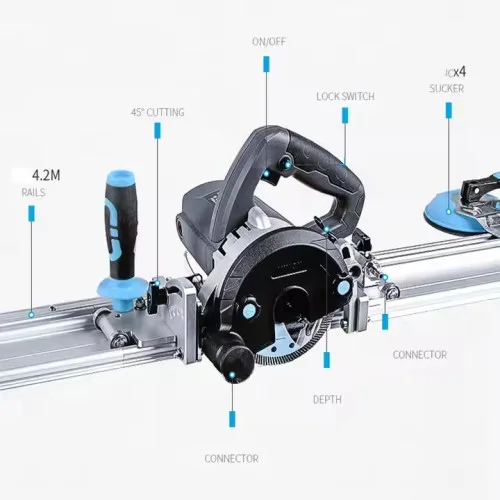 Portable 45 Degree Miter Vertical Cutter Machine with Rail Guide for Large Format Ceramic Tiles and Marble