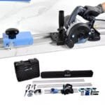 Portable 45 Degree Miter Vertical Cutter Machine with Rail Guide for Large Format Ceramic Tiles and Marble