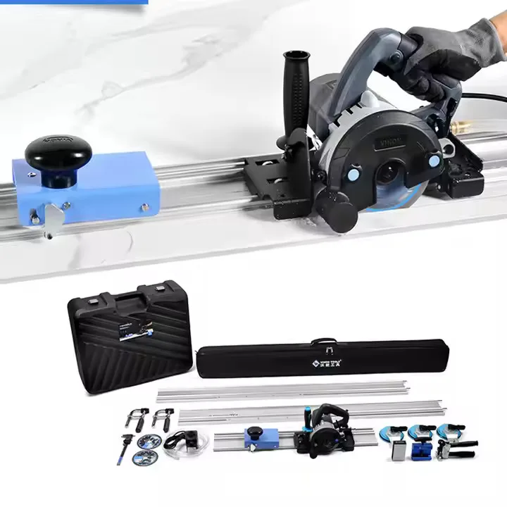 Portable 45 Degree Miter Vertical Cutter Machine with Rail Guide for Large Format Ceramic Tiles and Marble