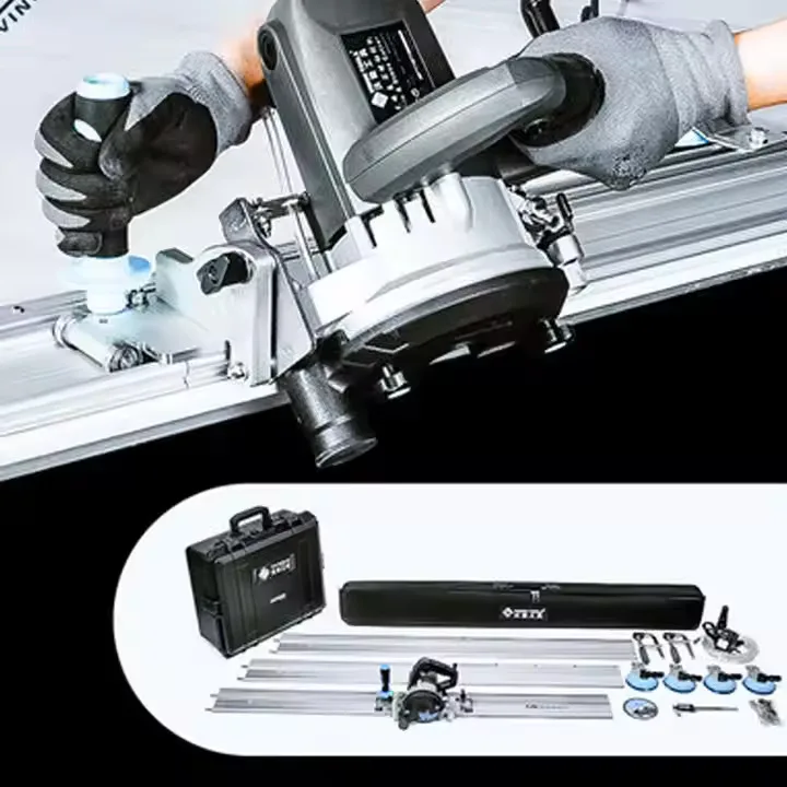 Portable 45 Degree Miter Vertical Cutter Machine with Rail Guide for Large Format Ceramic Tiles and Marble