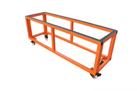 Removable assembly industrial metal bench for granite and marble fabrication work table with sturdy iron construction.