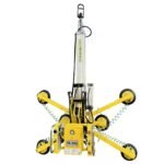 Yellow vacuum suction cup slab lifter with 90° auto-rotate and flip features