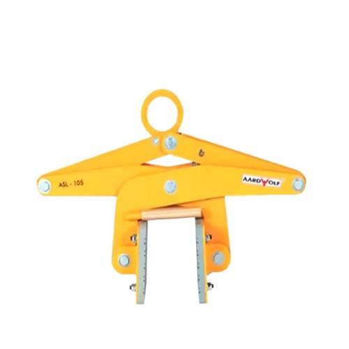 Yellow Stone Slab Scissor Lifter with automatic locking and rubber-lined pads for lifting granite and marble