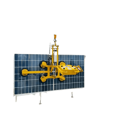 Yellow vacuum suction cup slab lifter with 90° auto-rotate and flip features